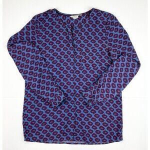 Boden Gwyneth Long Sleeve Artsy Retro Blouse Blue Purple Workwear Office Size 4